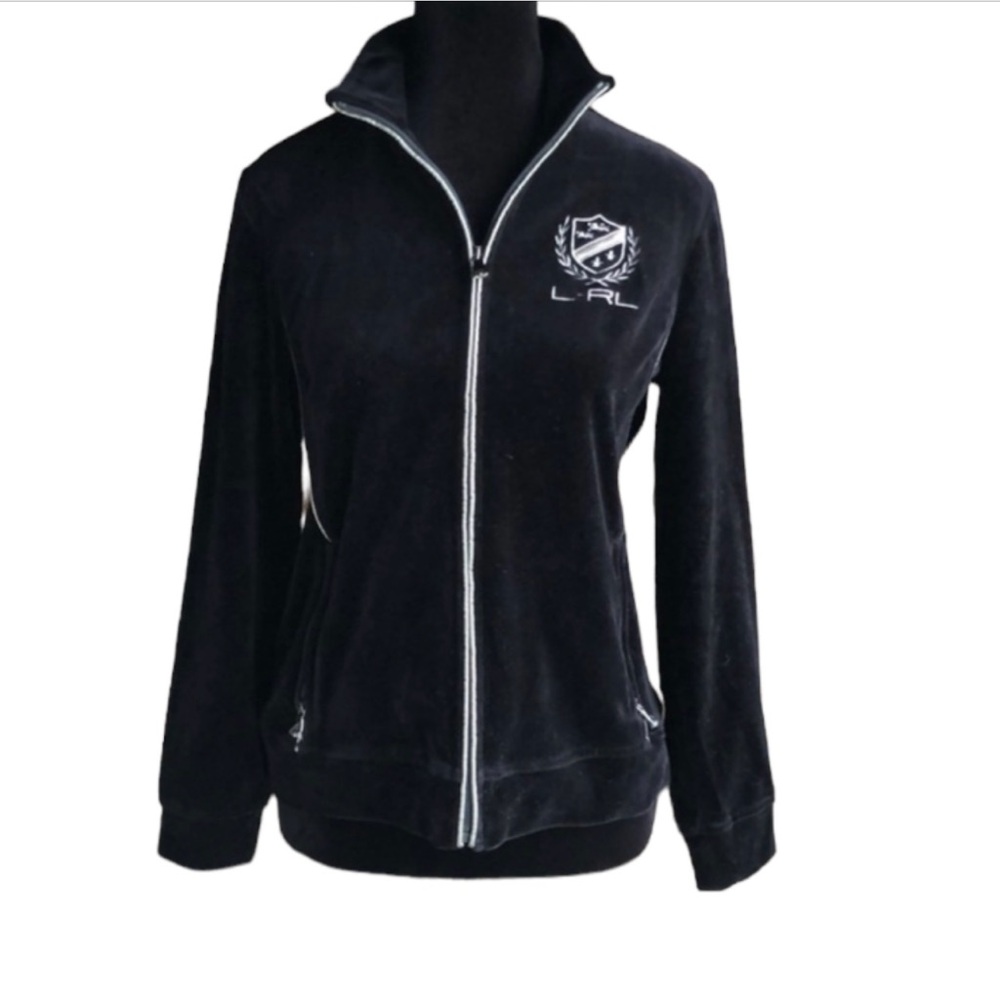 NEW Ralph Lauren Active Black Velour Long Sleeve Track Jacket Embroidered Logo